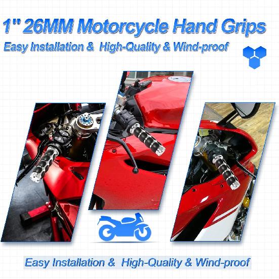 Motorcycle Handle Grips Universal 1'' Chrome Hand Grips with Anti-Slip Rubber Design and Throttle Assist Fit for Harley Yamaha Suzuki Honda Kawasaki