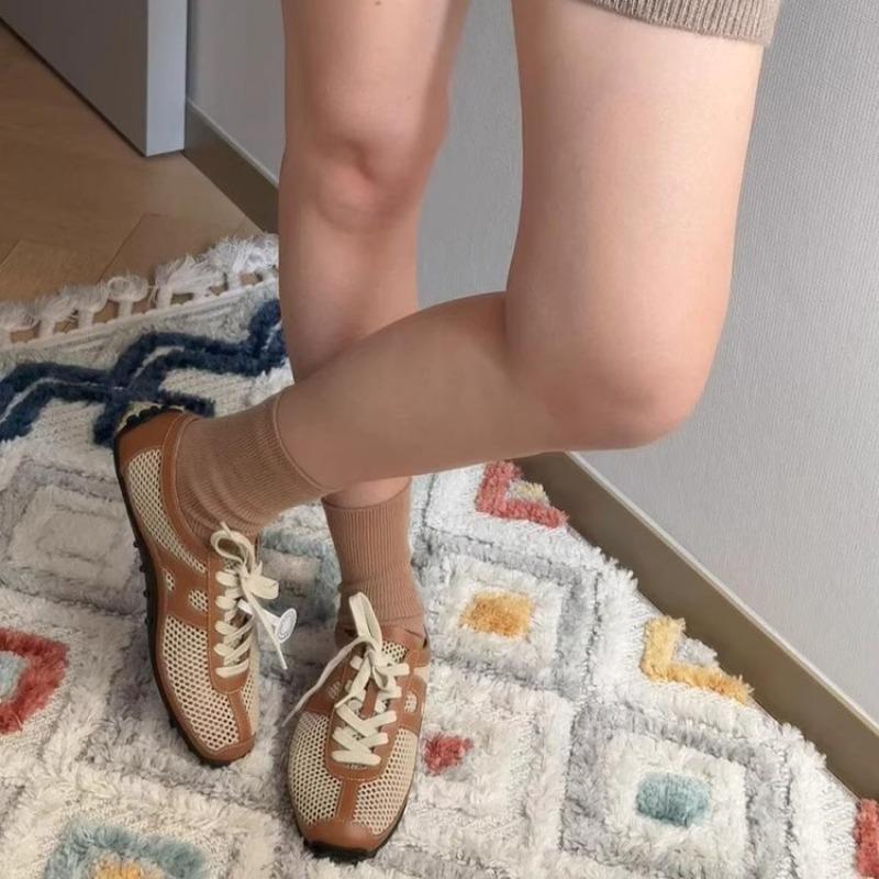 Summer New Single Shoes Hollow Mesh Women's Lace-up Retro Fashion Sports and Leisure Shoes