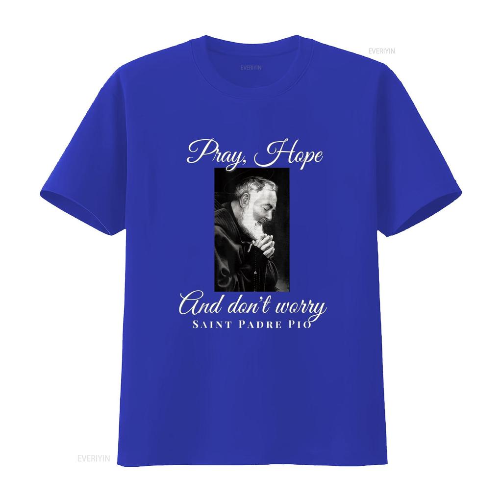 San Padre Pio Prega Spera Non Preoccuparti T-Shirt Cristiana Cattolica vintage Lavata moda streetwear Grafica alla moda Casual homme