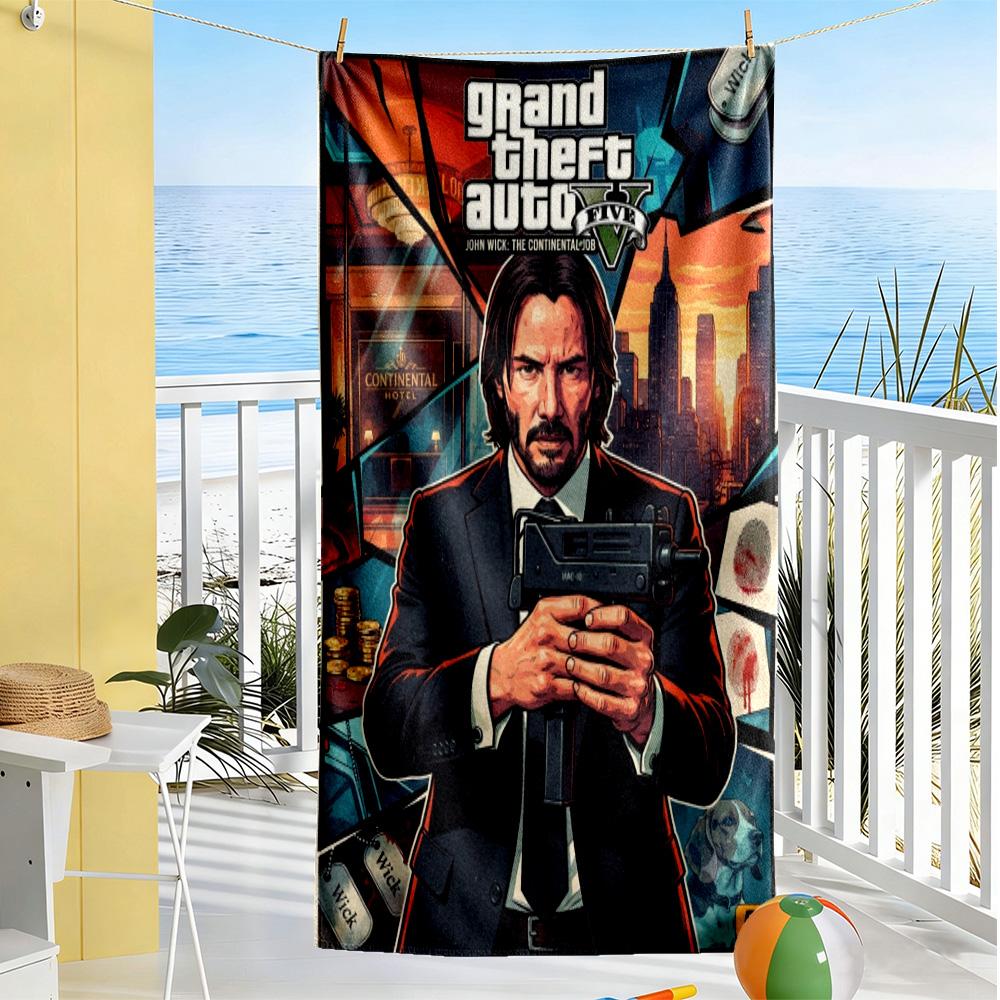 Gta Beach Towel Quick-Dry Soft Microfiber Comfortable Lightweight Suitable for Swimming, Gym, Camping, Yoga Vacation