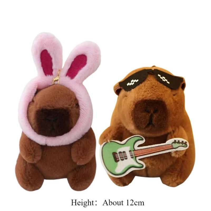 1-20PCS Cute Guitar Capybara Plush Toy Cartoon Guinea Pig Pendant Stuffed Doll Backpack Keychain Bag Car Key Ring Decor Kid Gift