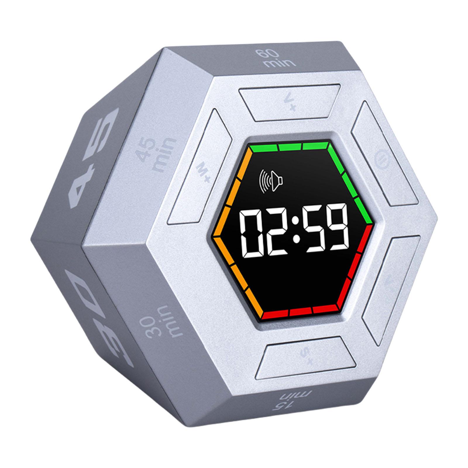

Пластиковый светодиодный дисплей Цифровой таймер для классных занятий Шестиугольный таймер Инструмент управления временем для студентов серебряный