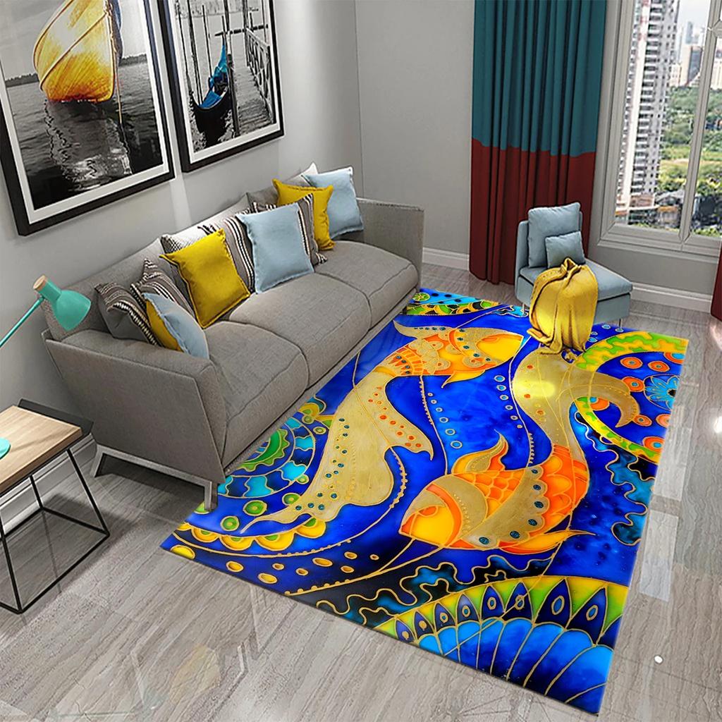 3D Colorful Oil Painting Fish Carpet for Bedroom Living Room Children's Crawling Floor Carpets Kitchen Bathroom Non-slip Rugs