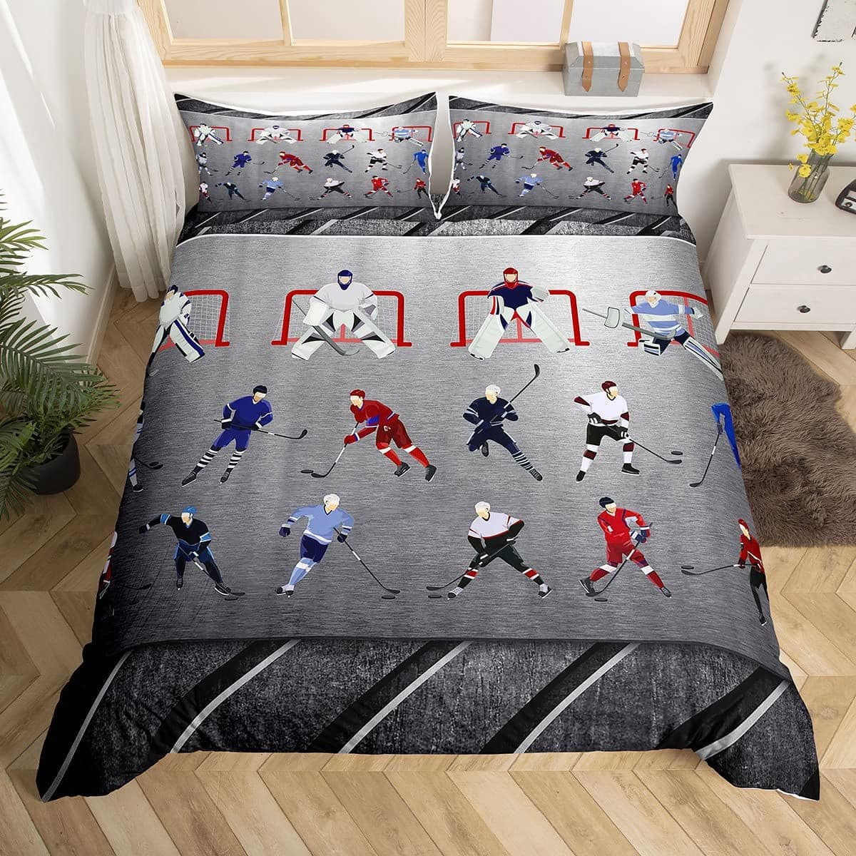

Ice Hockey Sport Soft Duvet Cover Burning Hockey Bal for Ten Athlete Warm Breathable Comfortable Quilt Cover for Friend Gift Bedrom Decoration 120*200cm Single