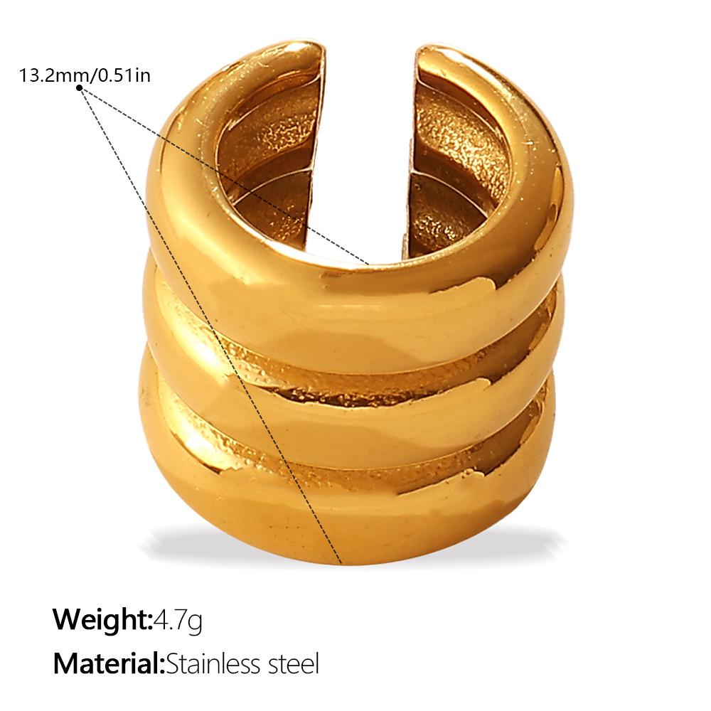 Plain Ring Niche Ear Clips, Stainless Steel Plated 18K Gold Multi-layer Stacked Design Earrings