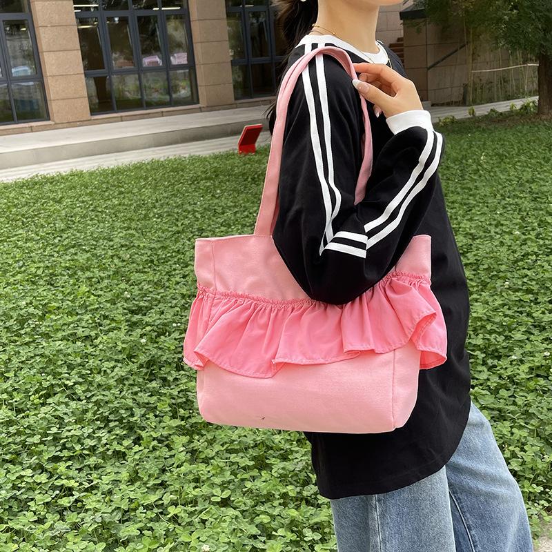 Spring and Summer New Literature and Art Student File Handbag Large Capacity Ruffle Edge Shoulder Canvas Bag