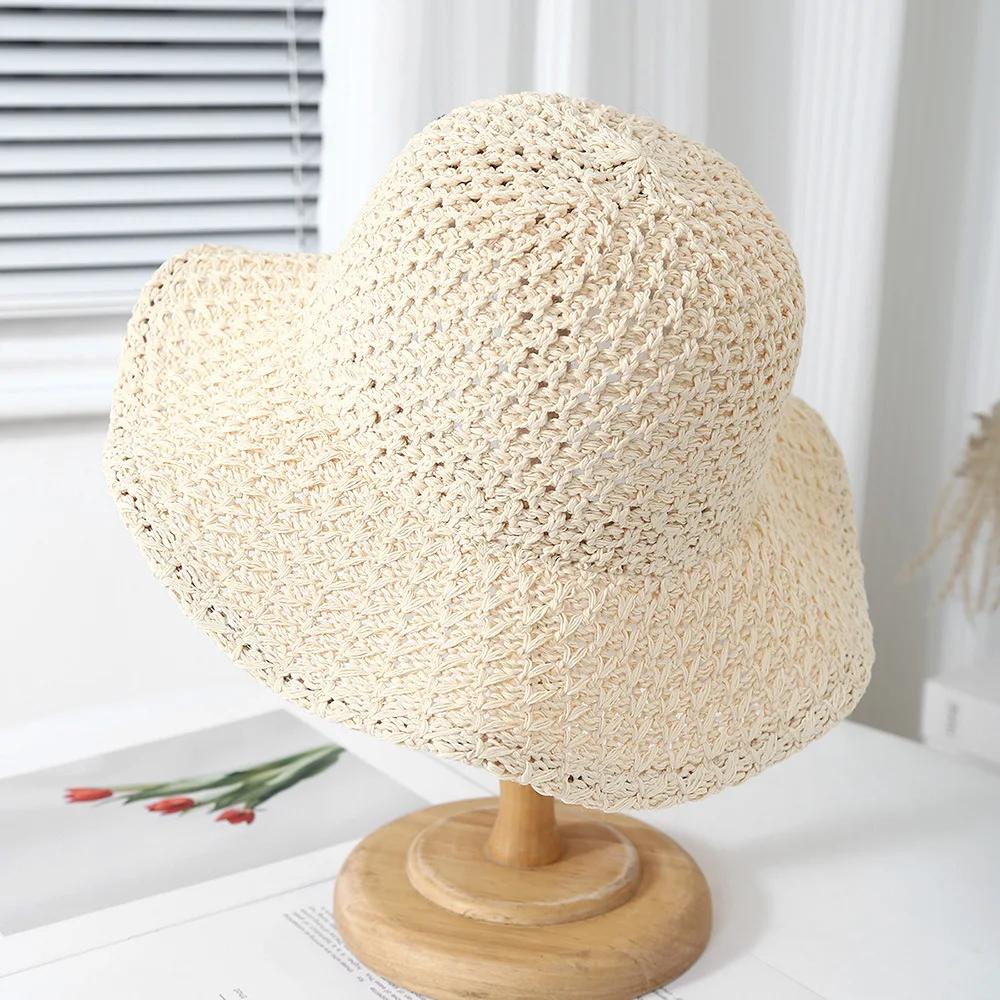Women's Summer Fisherman Hat Breathable Sun Protection Foldable Wide Brim Beach Sun Hat for Outdoor Travel Fashion Accessories