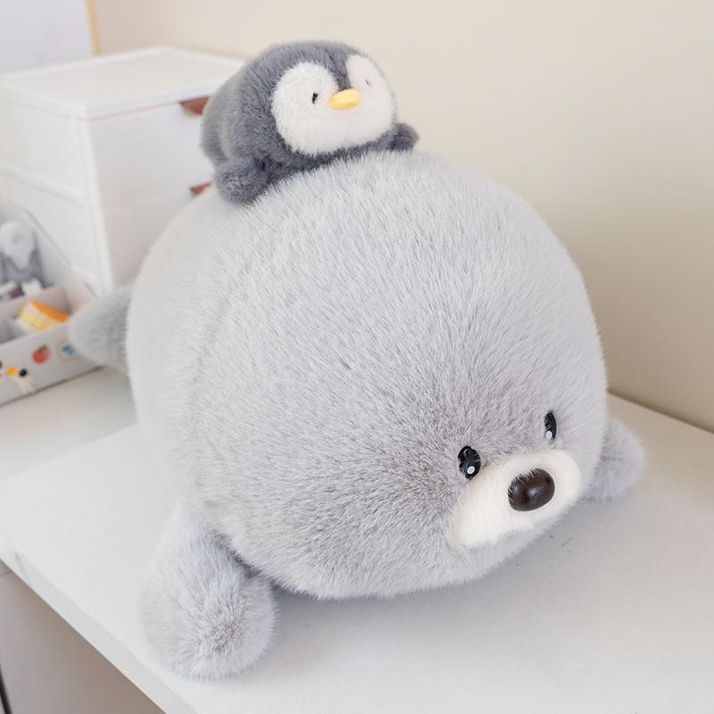 Cute Sea Seal Plush Doll Lying Style Seal Having A Penguin On His Back Stuffed Animal Home Decor Kid Birthday Gift Holiday Gifts