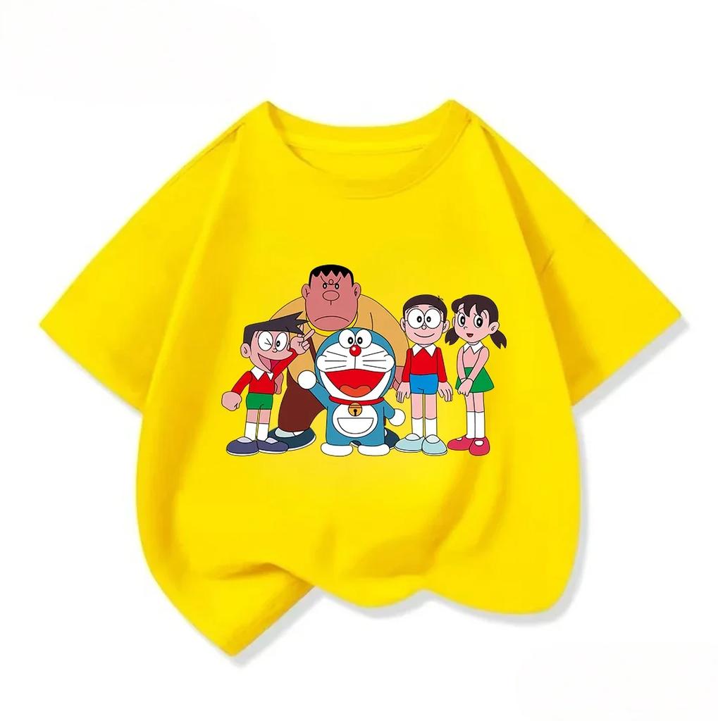 Summer Cute Short Sleeve Tee Children Lovely Cartoon Print Fashion Street Style Tops Doraemon Boys Girls Clothes 314Y