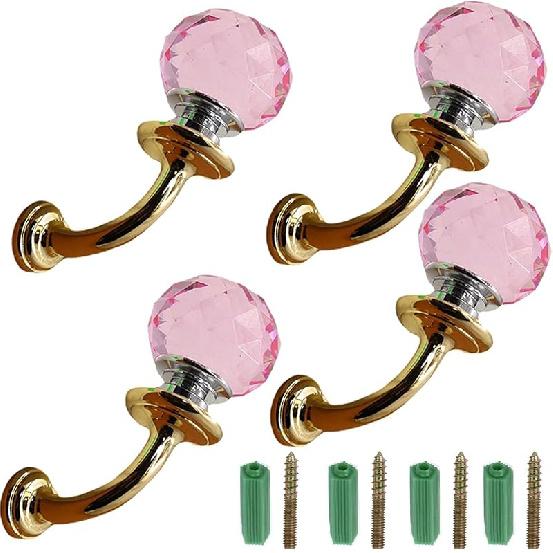 

Coat Hooks,Door Hook, Coat Rack Wall Mounted Crystal Hanger Hook Pink Zinc Alloy Coat Hook Retro Ball Wall-Mounted Coat Hook Hook for Kitchen Golden Pink