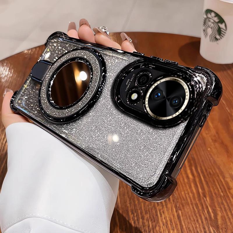 Applicable To Nova16Pro Mobile Phone Case Glitter Powder Makeup Mirror Magnetic Suction Bracket Nova9 Soft Case Four Corners Anti-drop Protective 