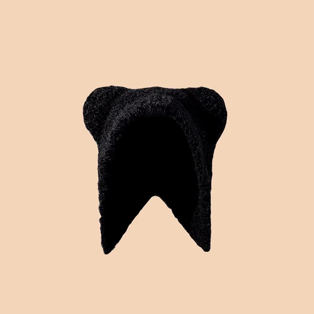 Neue Winterpullovermütze im koreanischen Stil mit süßem Bären, verdickte Strickmütze für Frauen, warme Plüsch-Strickmütze, um kleines Gesicht zu zeigen