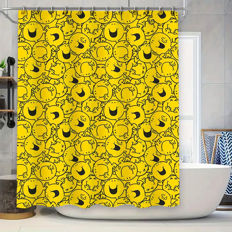 

Yellow Shower Curtain With Happy Emoji Design Bath Room Decor, 3D Printed Waterproof Fabric Home Decoration Perfect Gift For Kid W60H190(CM)-1 Pcs