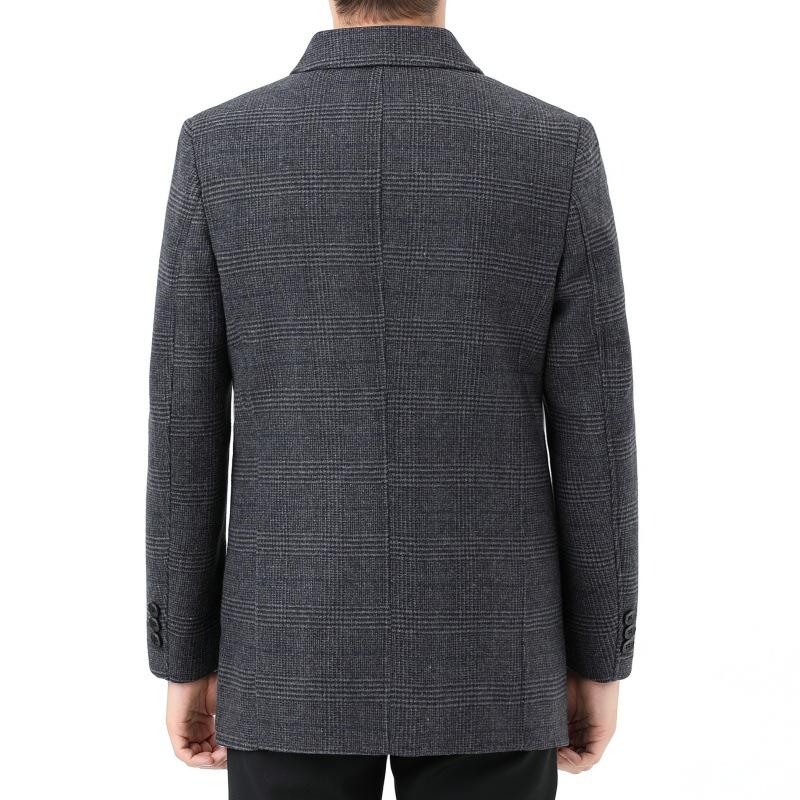 Down-lined woolen coat men's mid-length winter thickened plaid double-sided woolen cashmere coat woolen coat