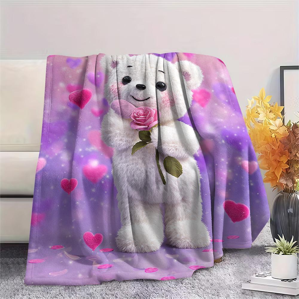 Bear Doll Print Flannel Blanket, High quality Comfortable for All Seasons, Home Decor, Warmth and Comfort, Perfect for Christmas Gifts