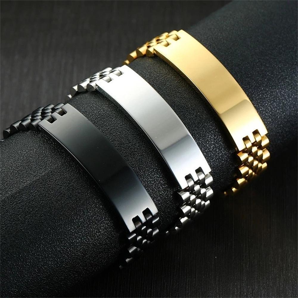 Herrenmode Verstellbares Titanstahlarmband: Europäischer & Amerikanischer Koreanischer Stil, Fünf-Glieder-Design, 15 mm breites gebogenes Edelstahl-Uhrenarmband.