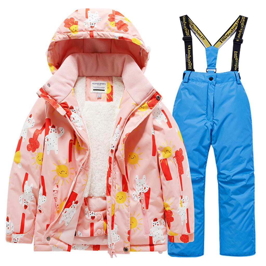 Children's Fashion Skiwear Set Boys' And Girls' Thickened Waterproof Warm Ski Suit Jacket And Trousers Outfit Set