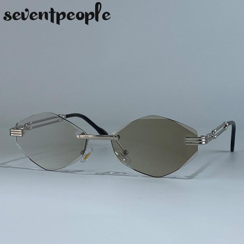 Classic Rimless Hexagon Sunglasses Women  Luxury Brand Vintage Steampunk Metal Outdoor Sun Glasses For Ladies Polygon Shades