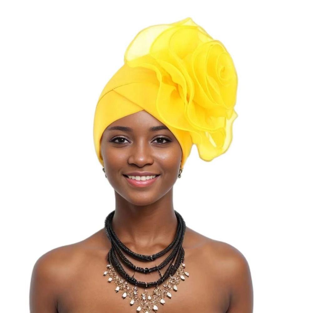 Big Flower Women's Turban Cap Elastic Head Wrap Cap Islamic Headscarf Hair Accessories