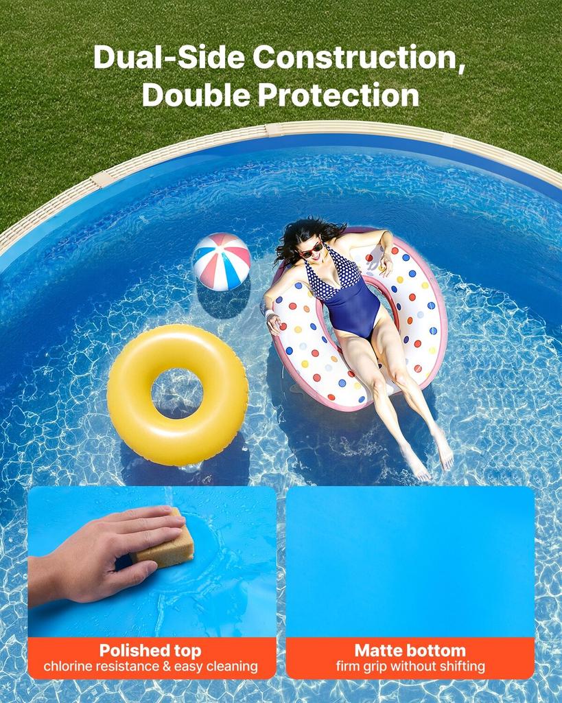 Oval Pool Liner, 375 x 610 cm UniBead Swimming Pool Liner for 120 cm Wall Height, Premium Vinyl, Easy Install with Leak-Proof Patches, Designed for