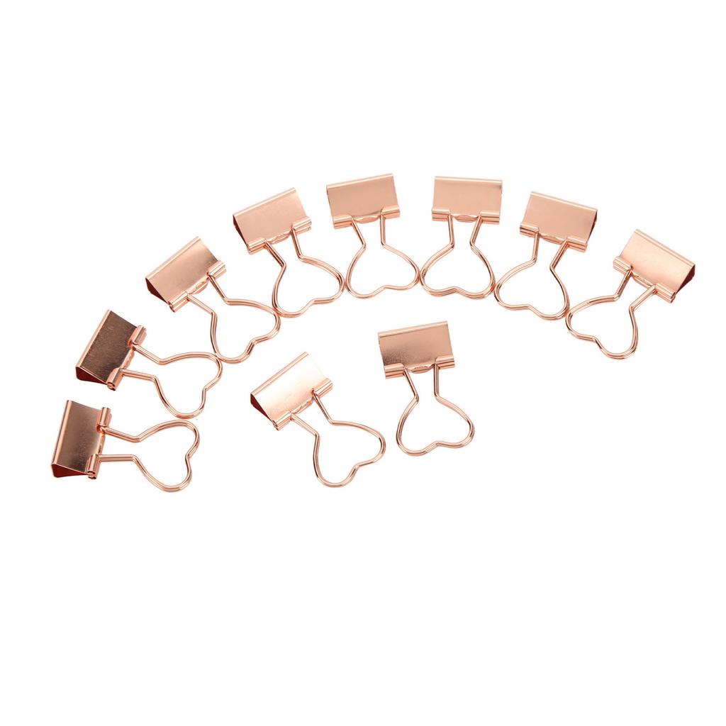 10Pcs Binder Clips Love Shape Rose Gold Clamping Force Tight Manganese Steel Sheet Material Paper Clips