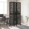 3 Piece Black Folding Screen Solid Paulownia Wood