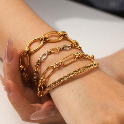 18k Gold-Plated Retro Stainless Steel Bracelet Set for Women - Light Luxury Hand Jewelry