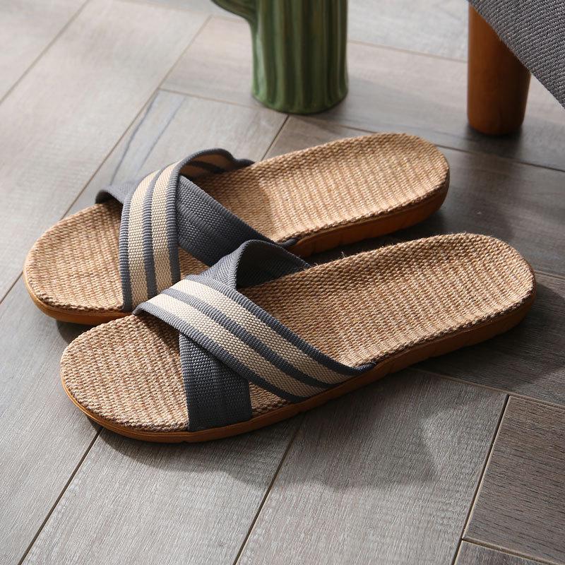 

Unisex Linen Indoor Slippers: Soft, Thick-Soled, All-Season Sandals for Couples Men 44-45