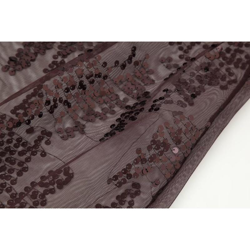 European & American Style 2026 High-Waisted Midi Skirt with Embroidered Sequins and Glitter