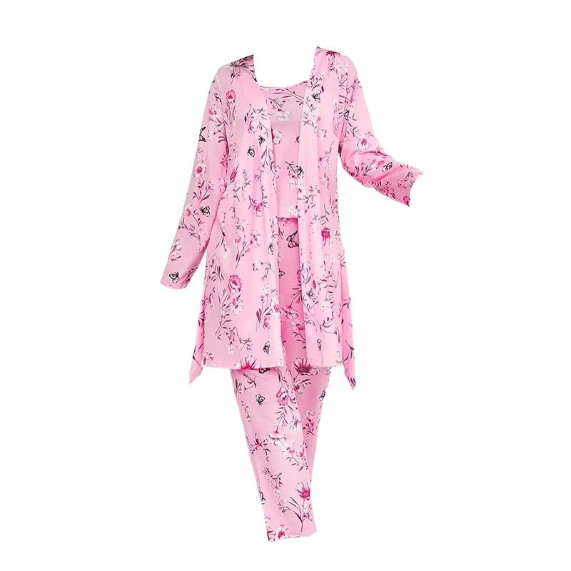 A Three-piece Set of Home Pajamas Bathrobes Long Pants Halter Tops and Nightgowns