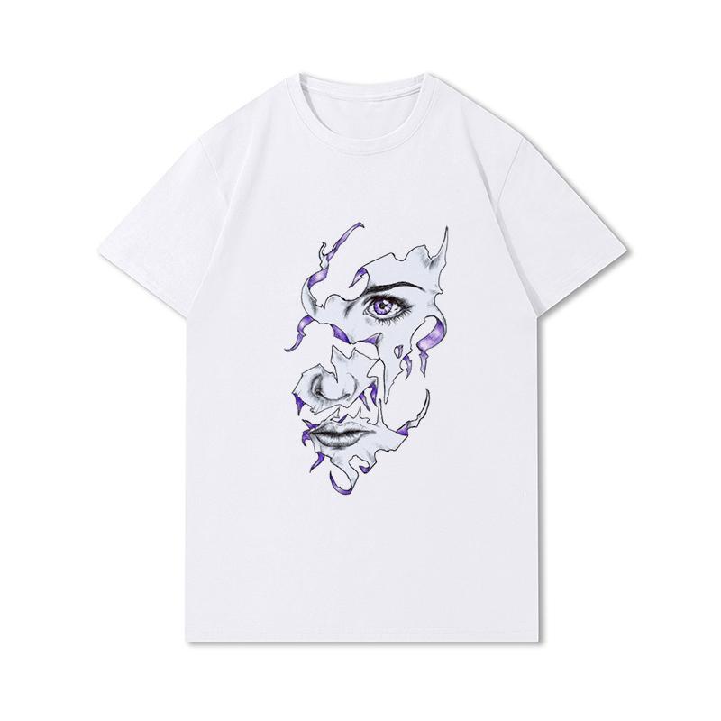 S-3XL 100 mønstre Sommerhvite T-skjorter for kvinner Trykt Uformelle korte ermer Topper O-hals T-skjorter