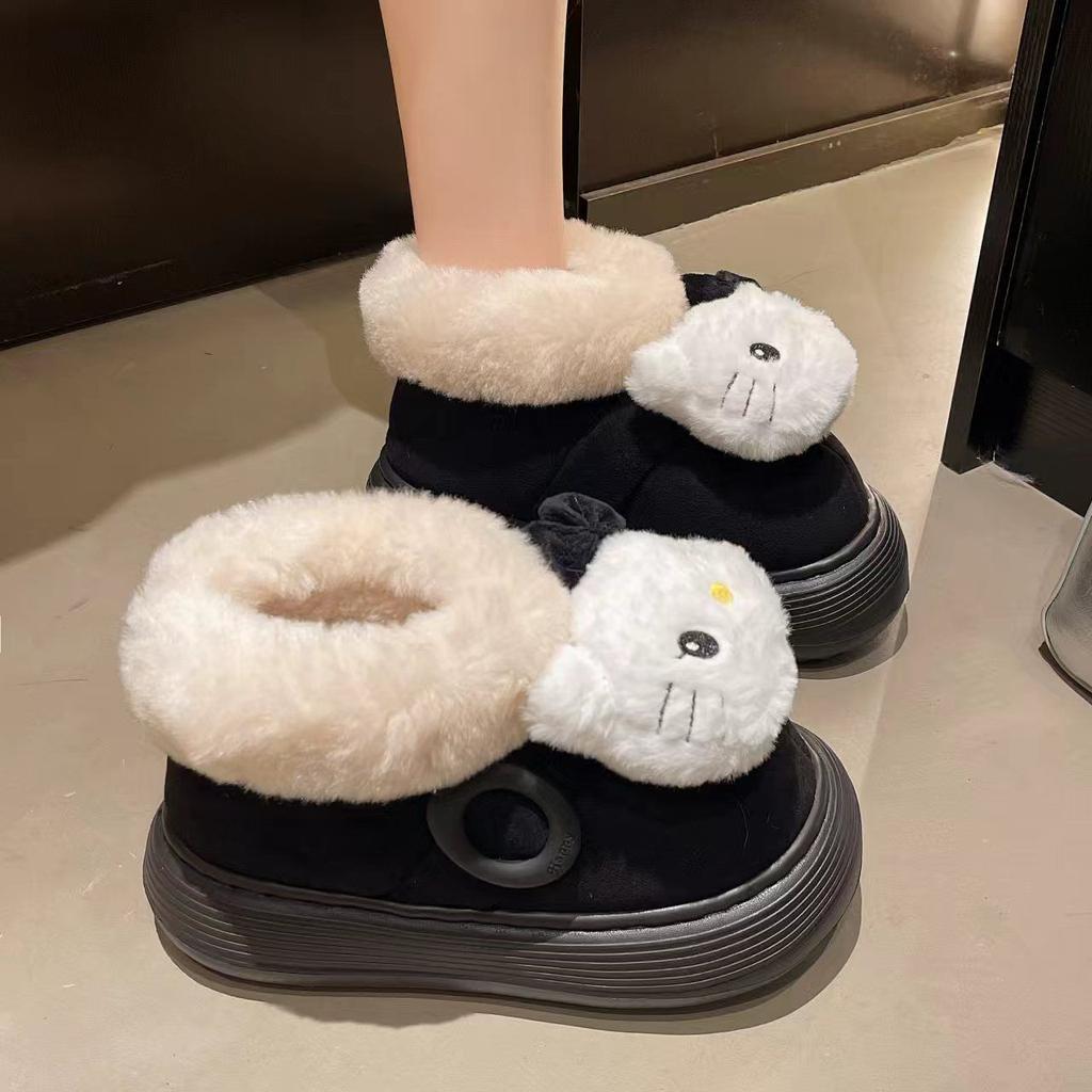 Cute cartoon kitten platform cotton shoes women's season fashion velvet warm bag head cotton shoes women
