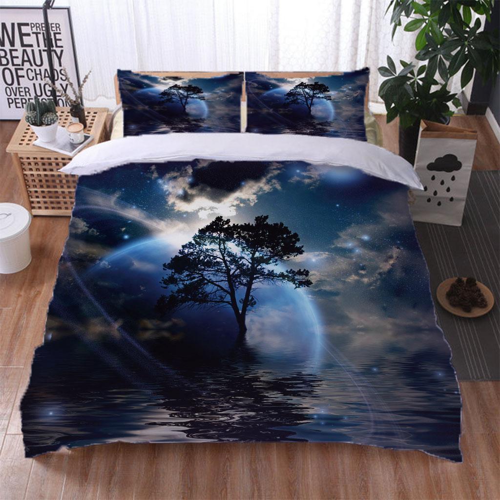 Double Sheets Set 3 Pieces 3D Plants Trees Full Queen Bed Set Duvet Cover Set King Size Bedding Set For Kids Boys Quilt Cove