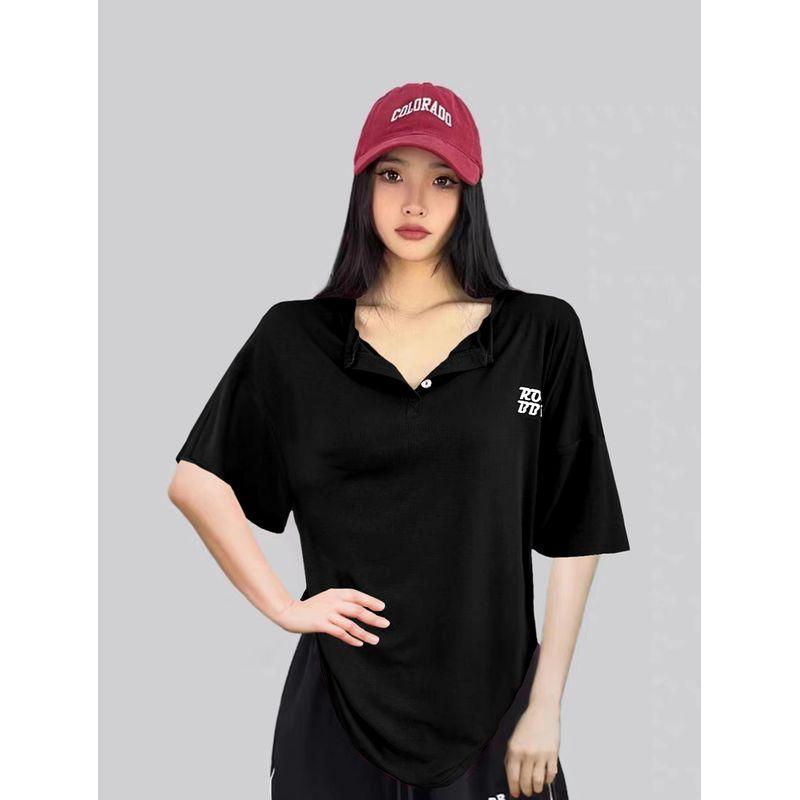 

Trendy Hip Hop Jazz Loose Summer Short-Sleeved Top Black S