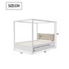 Cama com Dossel 140x200cm com Gavetas Grandes e Cabeceira Macia, Cama de Quatro Postes, Cama de Madeira Branca, Forte Capacidade de Carga