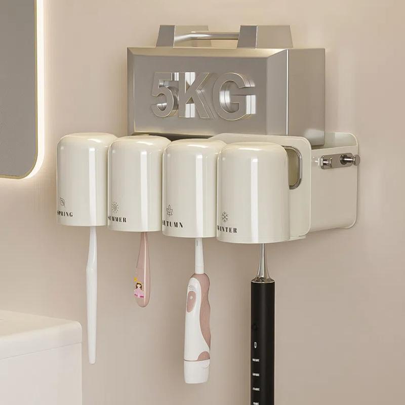 Wall Mounted Toothbrush Holder No Punching Toothpaste Toothbrush Storage Rack Transparent Mouthwash Cup Toothbrush Bathroom Set