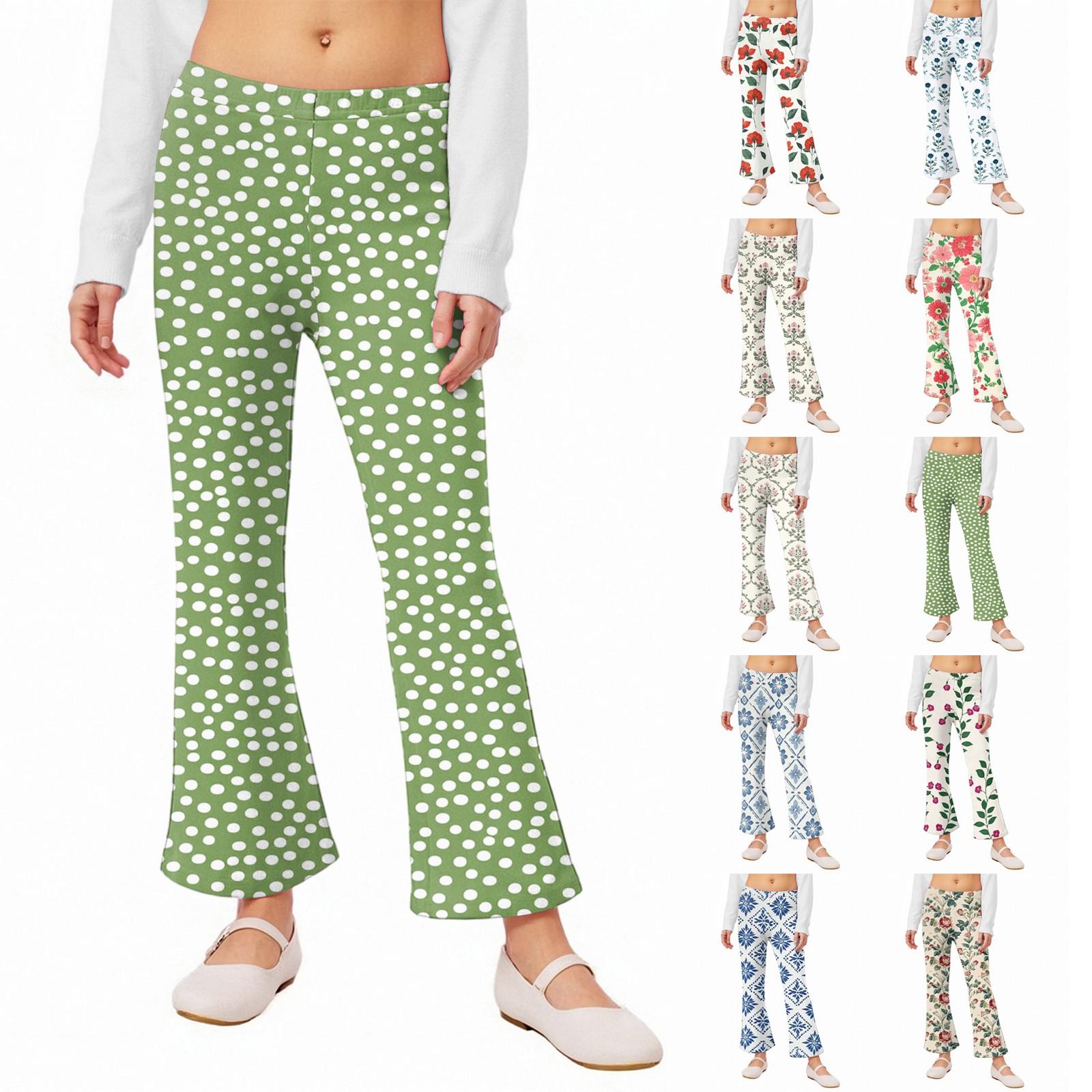 

Girls Flared Leggings - Printed Bell Bottom Pants 100 бежевий