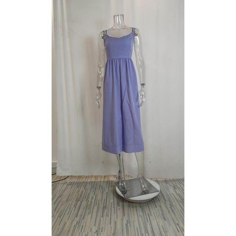 

European and American Sexy Silm Waist Trimming Spaghetti Straps Dress Long Dress Sexy Bodycon Strap Midi Dress Purple 2XL