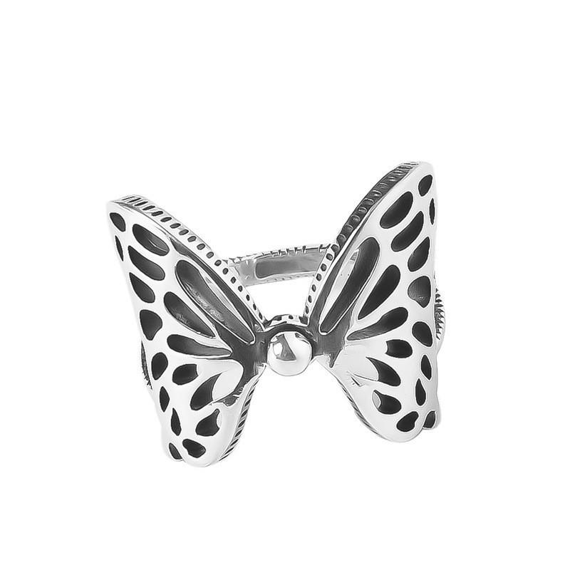 Retro Style Silver Butterfly Wing Ring For Women Fashionable Adjustable Finger Jewelry