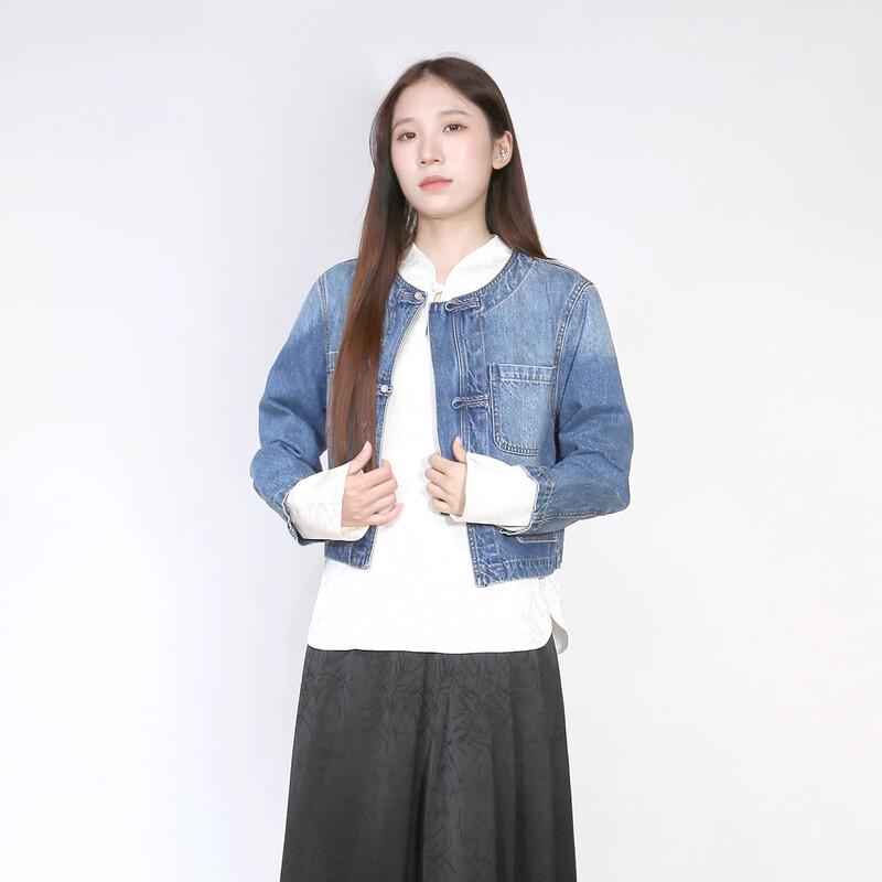 

Sweet basil Women s Round Neck Denim Jacket S