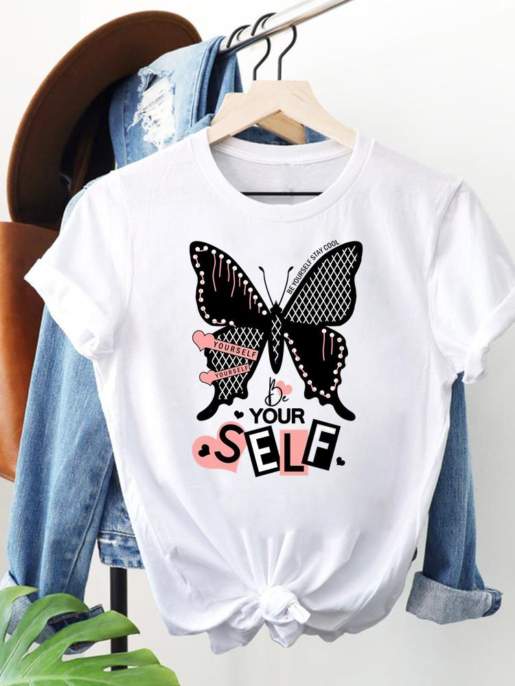 (Aziatische maat) liefdeshart stijl 90s Dameskleding Korte Mouw T-shirt Mode Tee Top Vrouw Print Vrouwen Grafische T-shirts