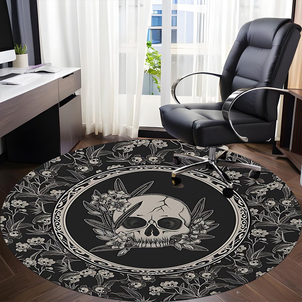 1PC Skull Floral Pattern Chair Carpet for Office, Indoor Non-Slip Washable Carpet, Soft Comfortable Mat For Office Room yy250930206