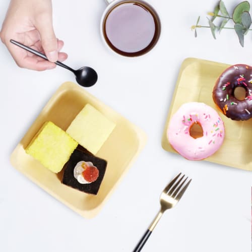 OUNONA Party Disposable Wooden Plates, Square, Stylish, Adult Size, Small, 14cm, 100 Pieces, Birthday, Candy Plates, Party Disposable Tableware, Squar