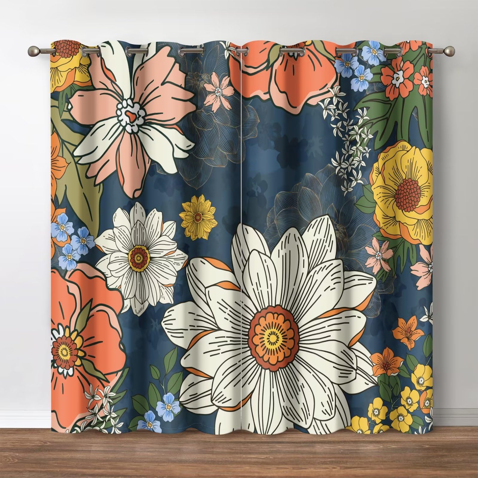 

Затемнена віконна завіса Mid Century Boho Термоізольовані штори для конфіденційності Спальня Кухня Вітальня Високі штори для затінення W55 X H185cm X 2&Grommet Top