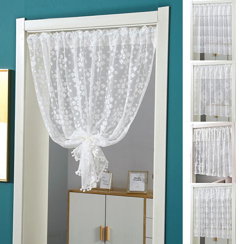 1 ks Poloviční záclona Minimalistická Bílá Krajka Dveře Kuchyň Krátká Záclona Okouzlující Střapec na Hlavě Bez Vrtání Květinová Průsvitná Dekorace Skříně