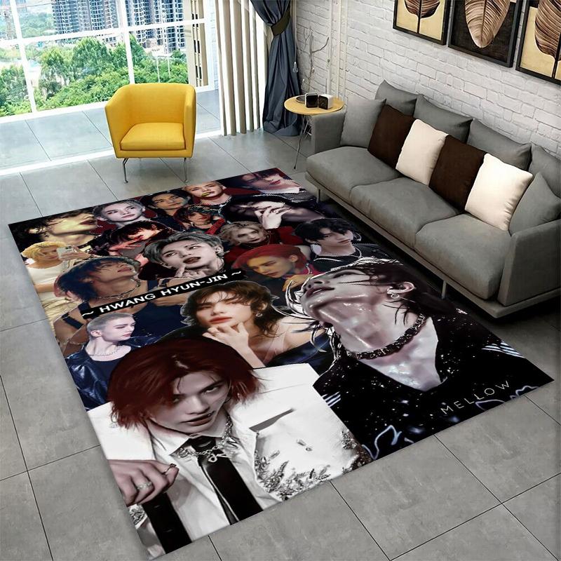 Fashion Kpop Hyunjin Stray Kids Non-Slip Area Rug for Living Room,Bedroom,Playroom,Soft Carpet Floor Mat Home Decor Rug Kid Room