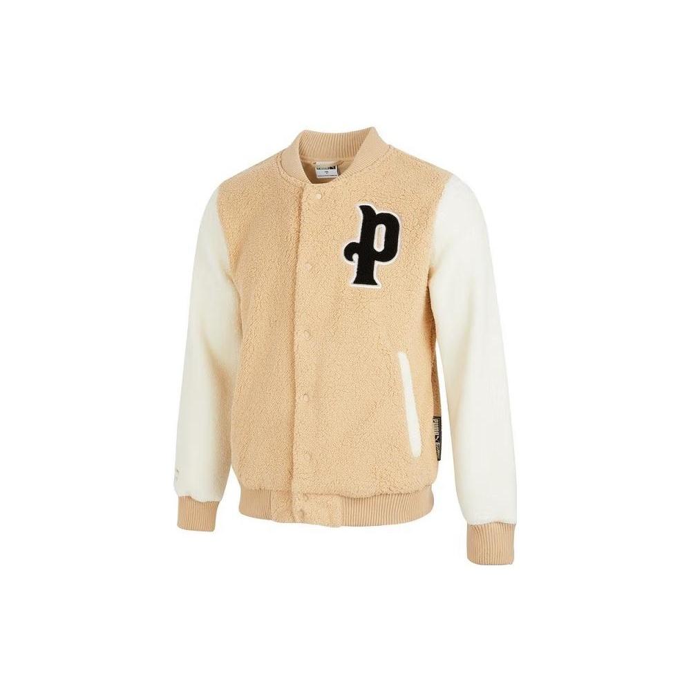 PUMA Logo Sherpa Baseball Jacket  Beige  Men s 536182-20 S