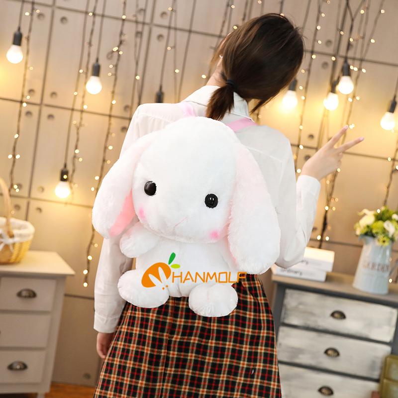 50Cm Lop Ears Rabbit Plush Backpack Stuffed Fluffy Shy Cartoon Animal Double Shoulders Bag Belt Adjustable Plushie Shopping Bag