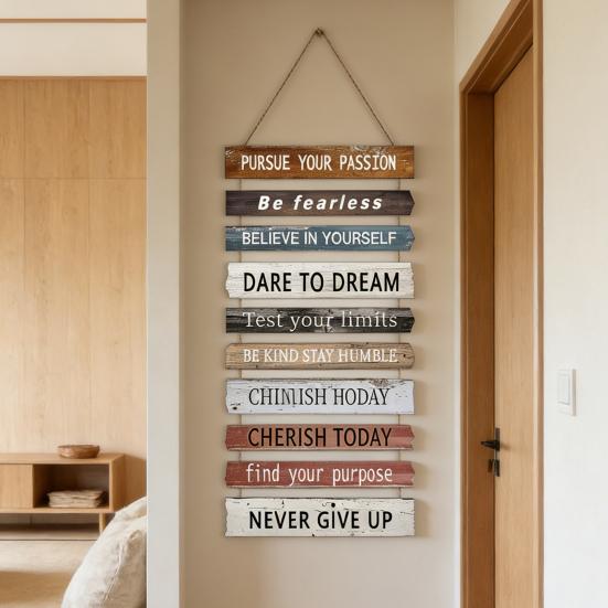Inspirational Wall Art Decor Rustic Wall Hanging Plaque Farmhouse Wooden Door Sign Inspiring Positive Quotes Wall Decor for Office Bedroom Living Room