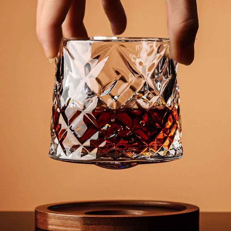 Premium Rotating Crystal Whiskey Glass Set